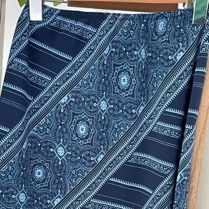 Vintage Blue Patterned Midi-Skirt